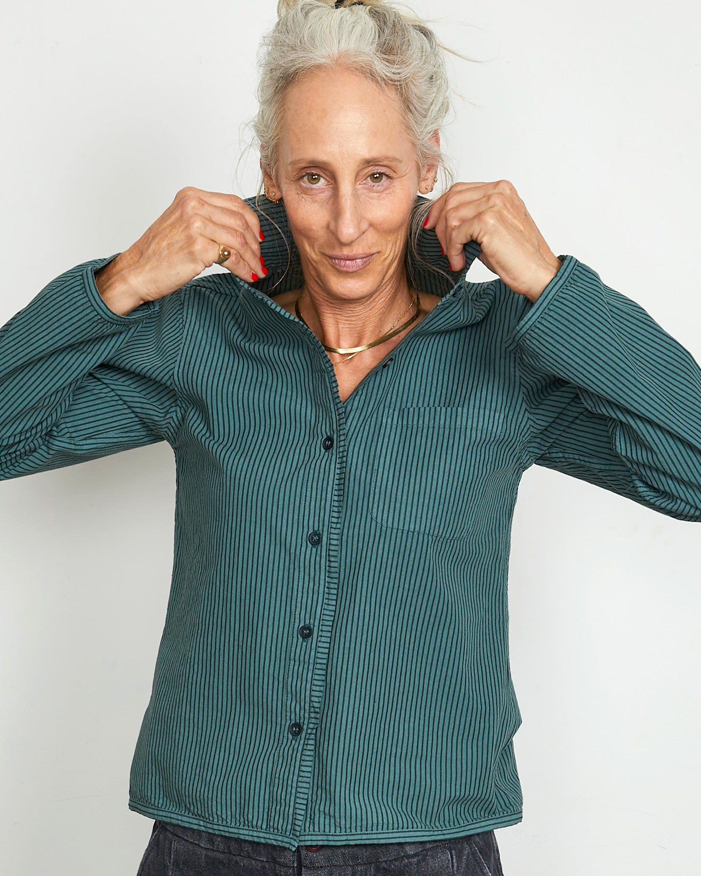 Sami Shirt - Dark Teal - Pencil Stripe