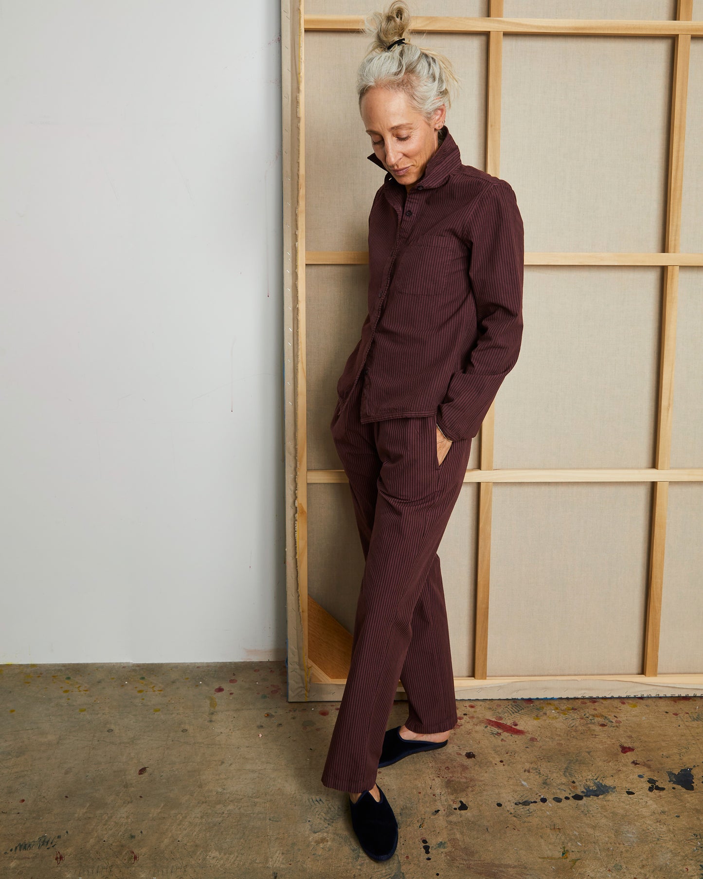 Strausii Pant - Mulberry - Pencil Stripe