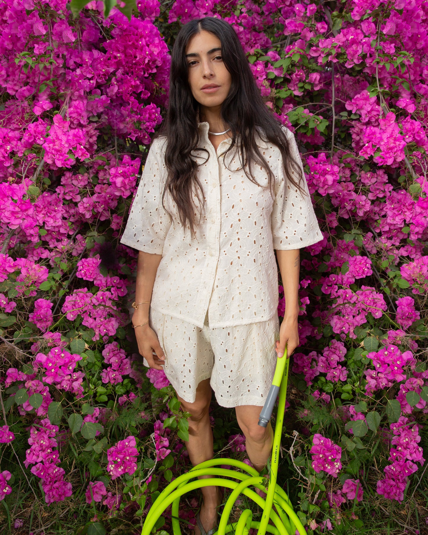Sisal Shirt - Ecru - Flower Broidery