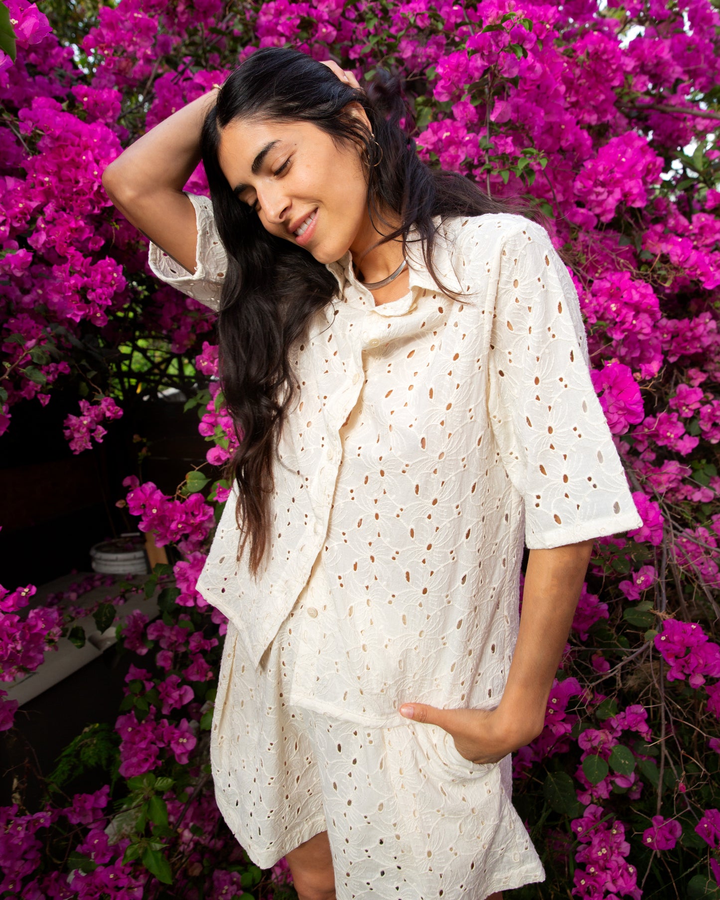 Sisal Shirt - Ecru - Flower Broidery
