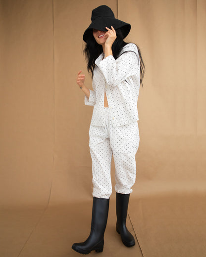 Strausii Pant - White - Dotty Stretch Poplin