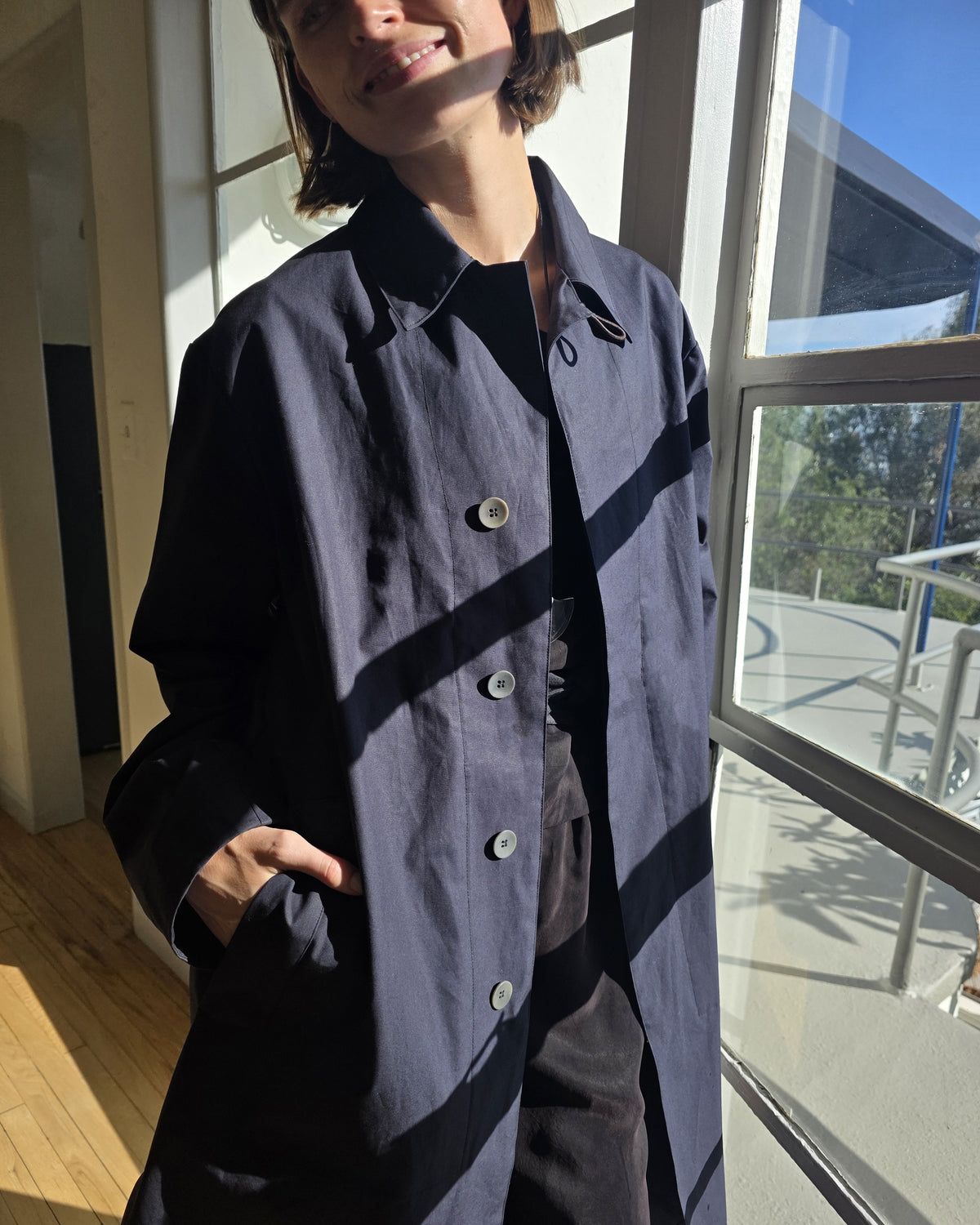 Tyfa Coat - Deep Navy - Coated Cotton