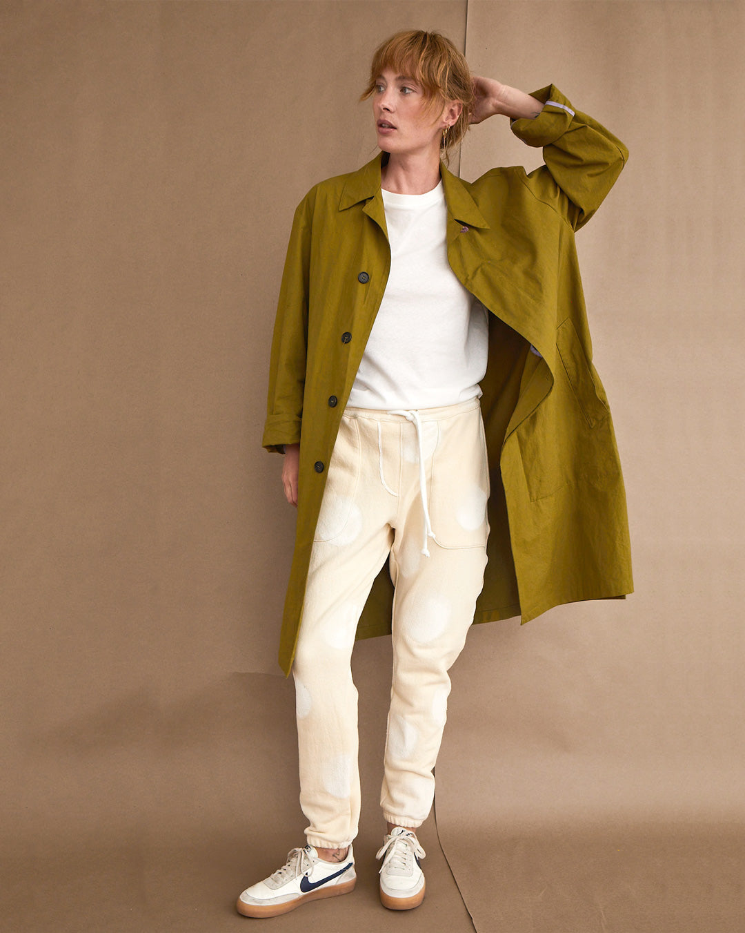 Tyfa Coat - Pea - Coated Cotton