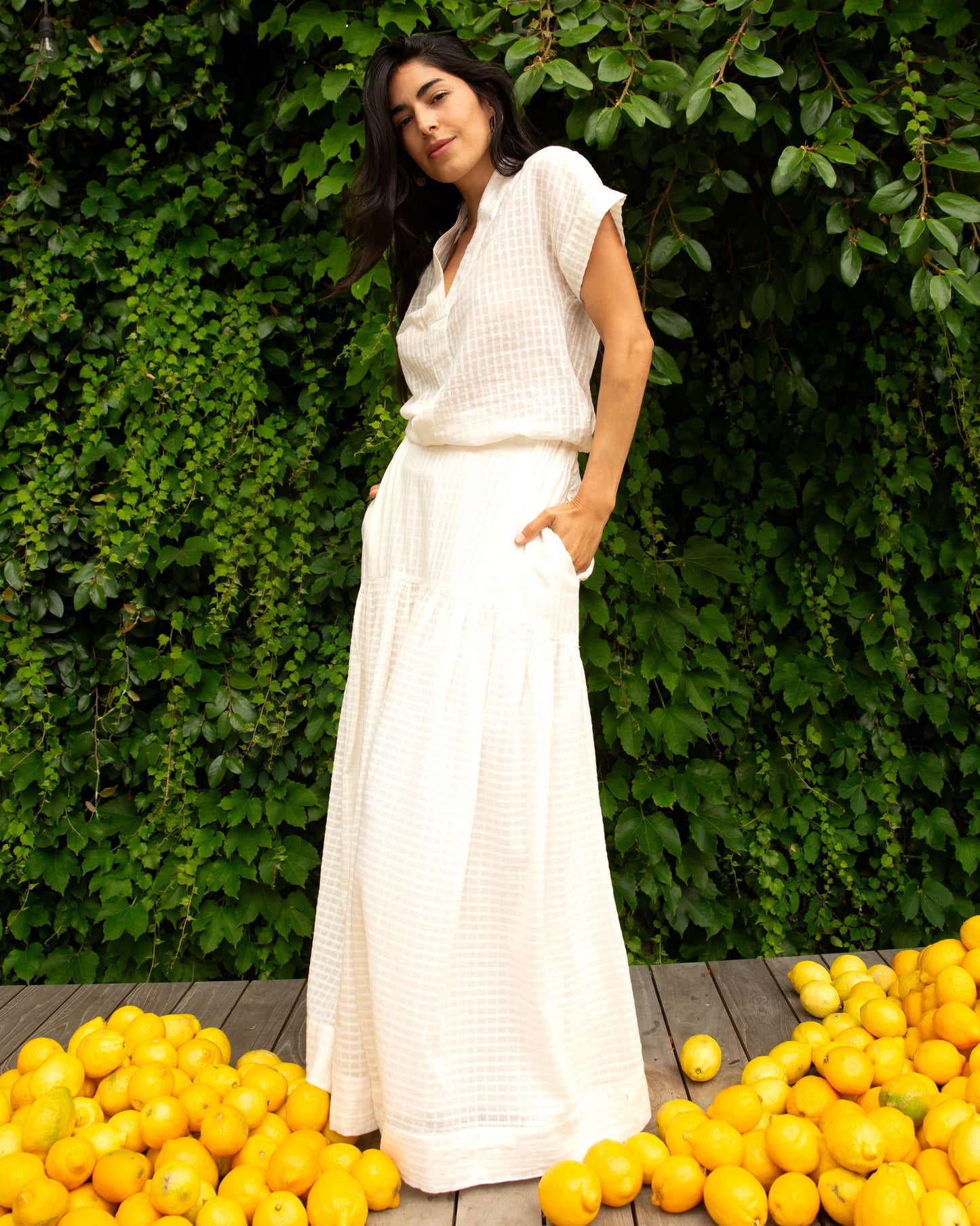 Talis Skirt - Ecru - Grid Voile