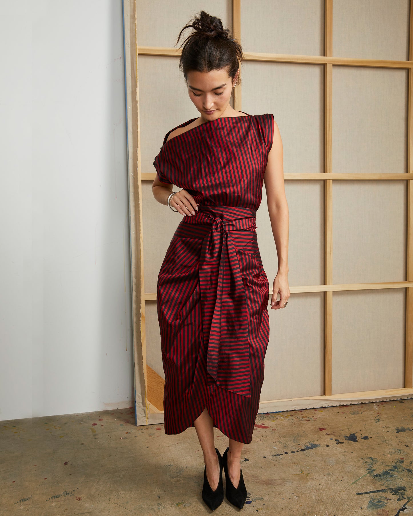 Tulip Skirt - Scarlet Stripe - Silk  Shantung