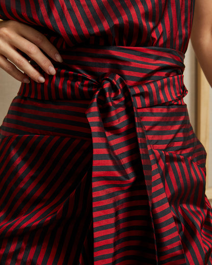 Tulip Skirt - Scarlet Stripe - Silk  Shantung