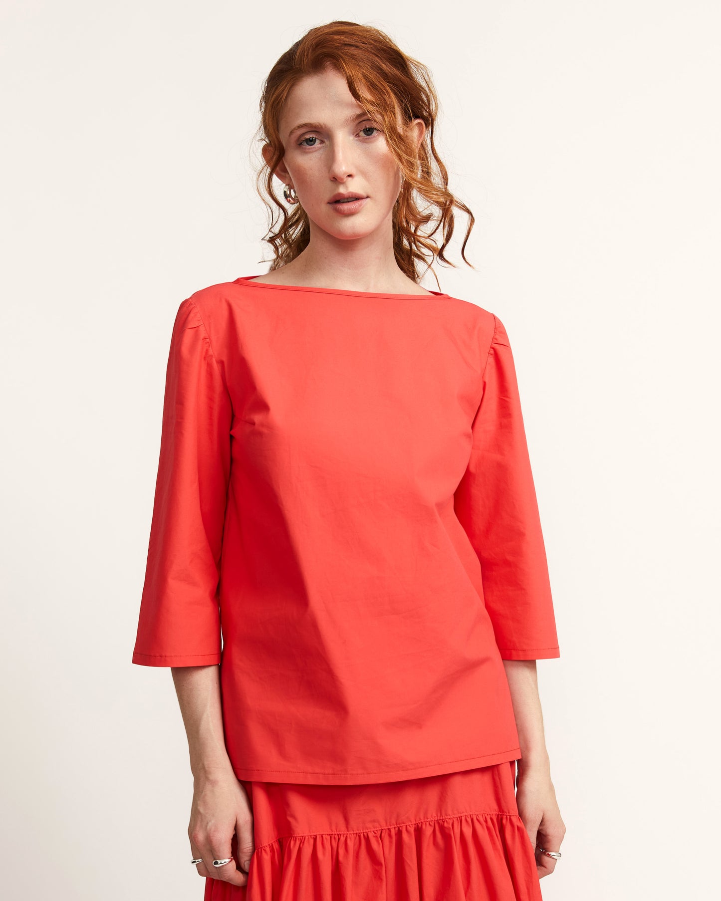 Zia Tunic - Candy Red - Typewriter Poplin