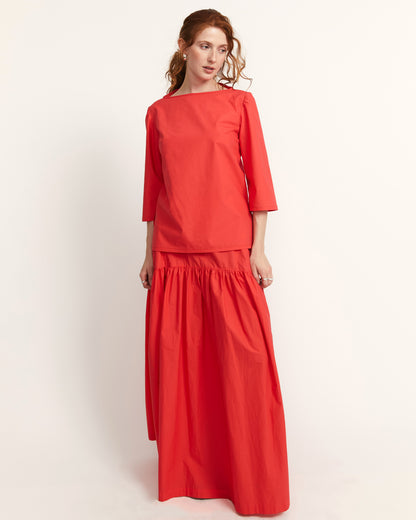 Zia Tunic - Candy Red - Typewriter Poplin